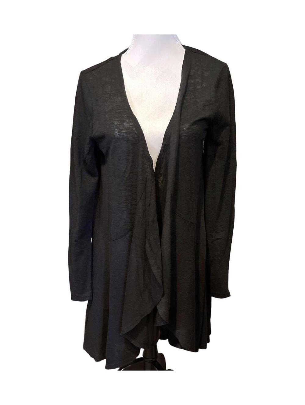 Neiman Marcus Women's Black Knee Length Open Front Waterfall Cardigan - Size XL
